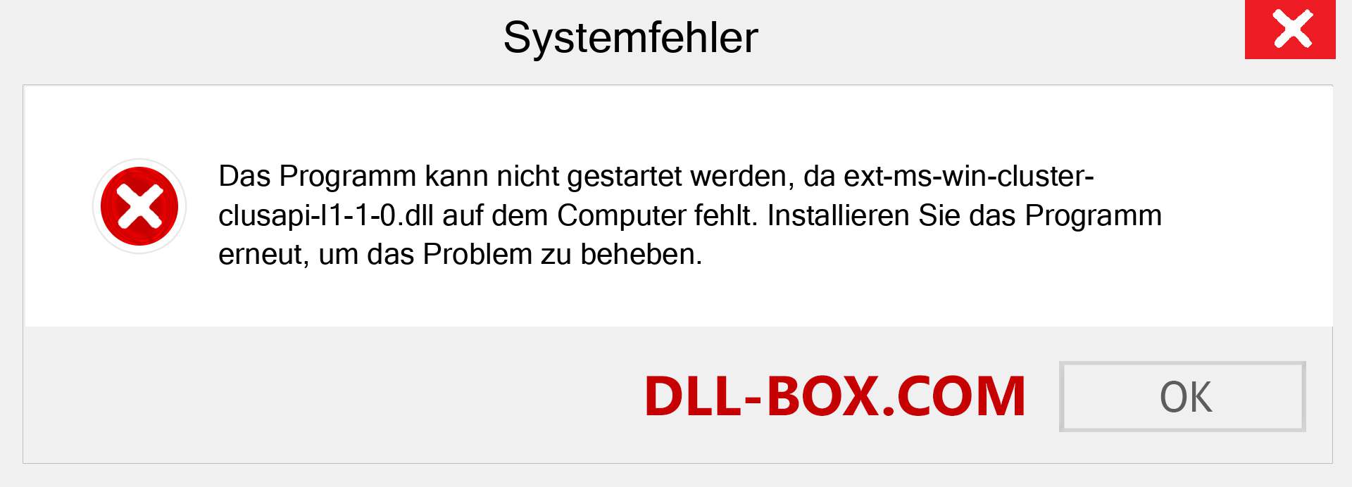 ext-ms-win-cluster-clusapi-l1-1-0.dll-Datei fehlt?. Download für Windows 7, 8, 10 - Fix ext-ms-win-cluster-clusapi-l1-1-0 dll Missing Error unter Windows, Fotos, Bildern