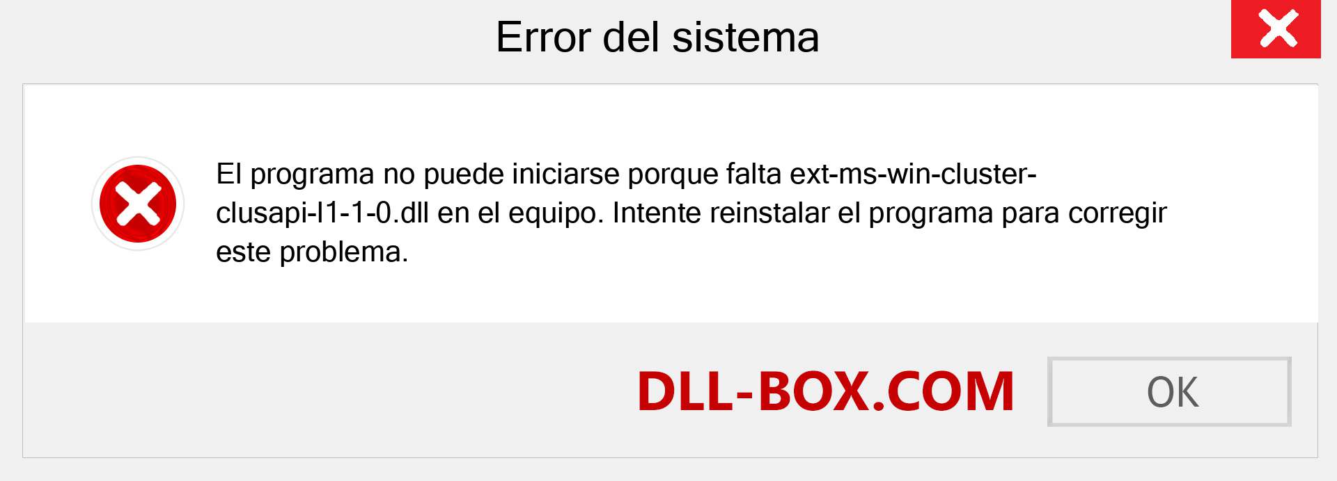 ¿Falta el archivo ext-ms-win-cluster-clusapi-l1-1-0.dll ?. Descargar para Windows 7, 8, 10 - Corregir ext-ms-win-cluster-clusapi-l1-1-0 dll Missing Error en Windows, fotos, imágenes